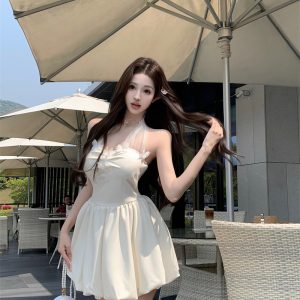 Women's Pure Desire High Waist A-Line Halter Dress with Mesh Splicing