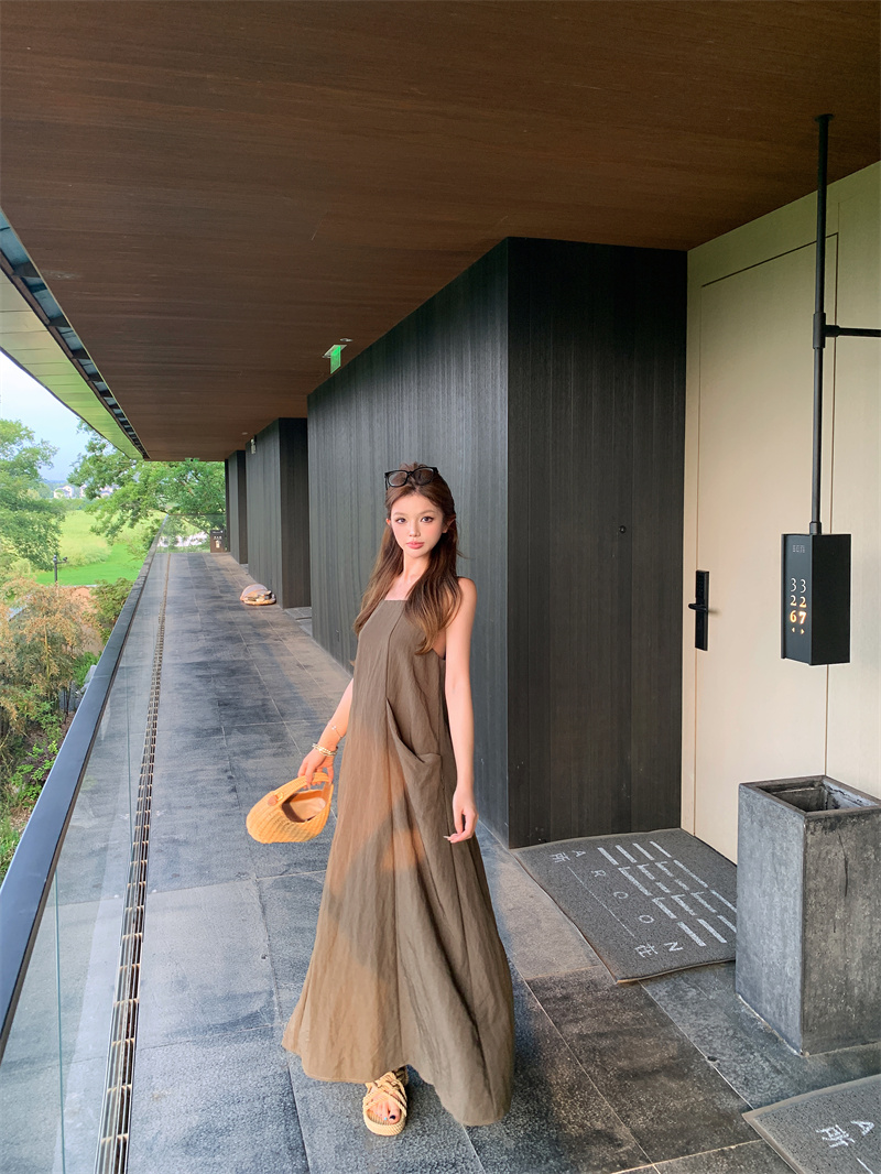 Nordic Walk Yamamoto Style Square Neck Utility Midi Dress with Large Pockets Tank Dress - Image 4
