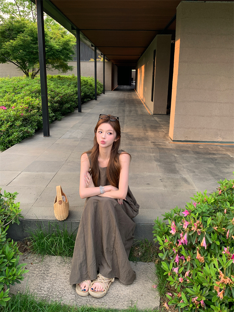 Nordic Walk Yamamoto Style Square Neck Utility Midi Dress with Large Pockets Tank Dress - Image 2