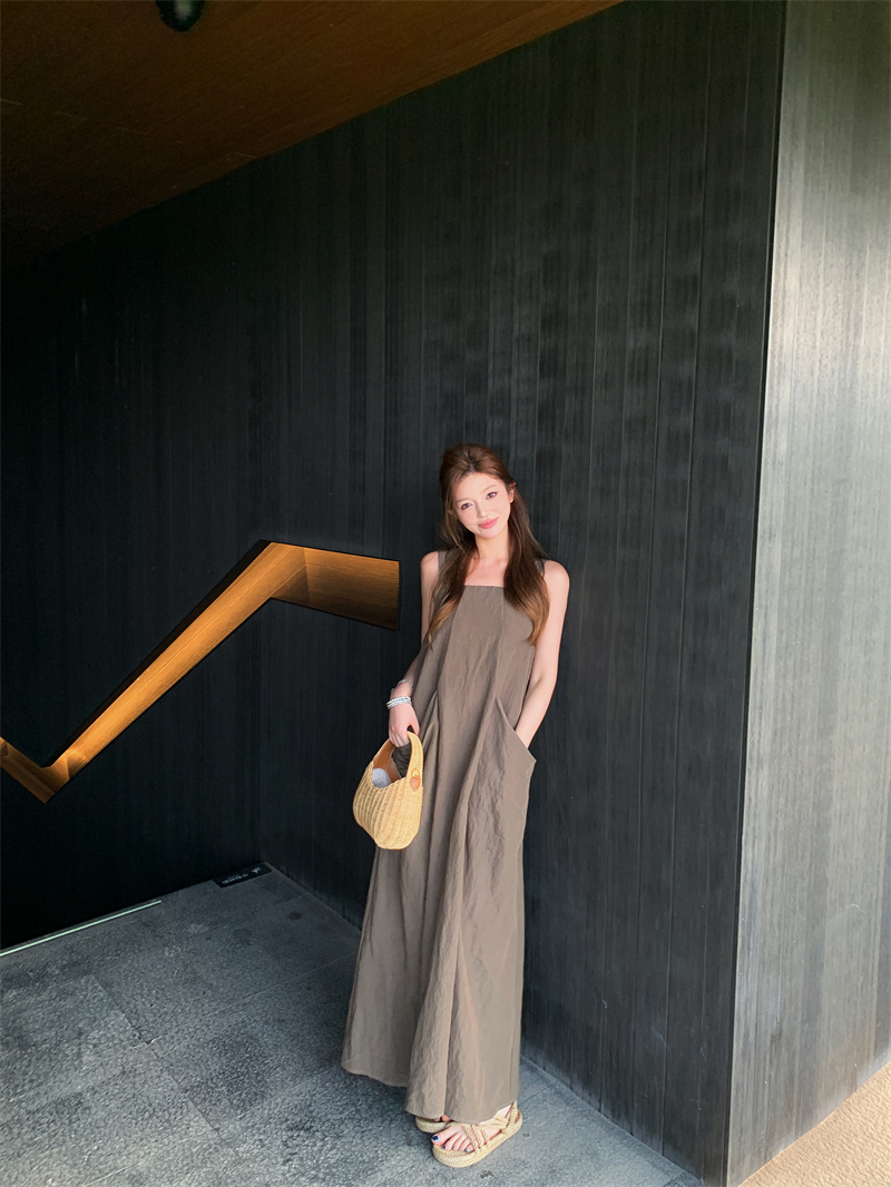 Nordic Walk Yamamoto Style Square Neck Utility Midi Dress with Large Pockets Tank Dress - Image 3