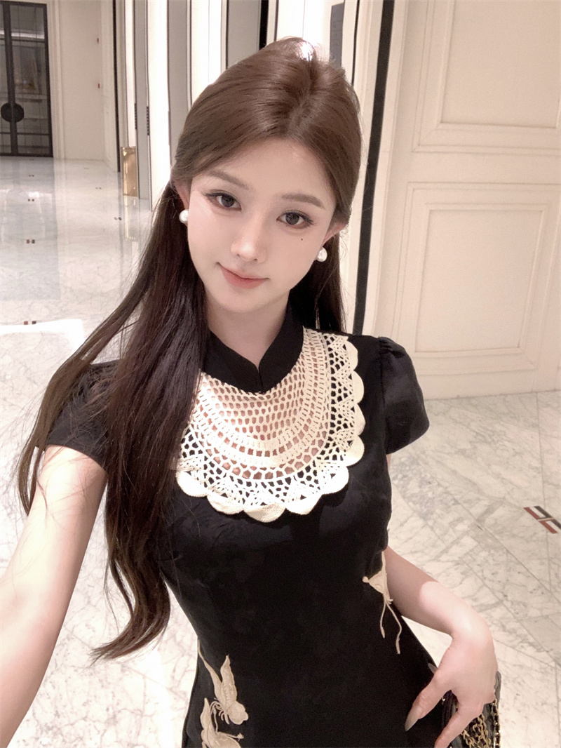 New Chinese Style Satin Butterfly Embroidered Midi Dress - Image 3