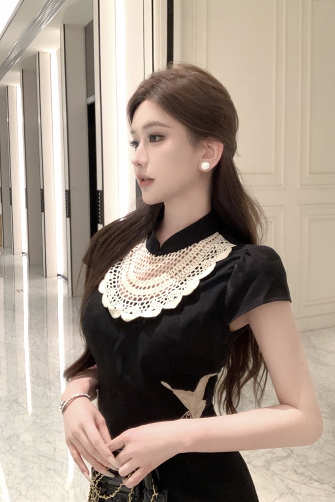 New Chinese Style Satin Butterfly Embroidered Midi Dress - Image 5