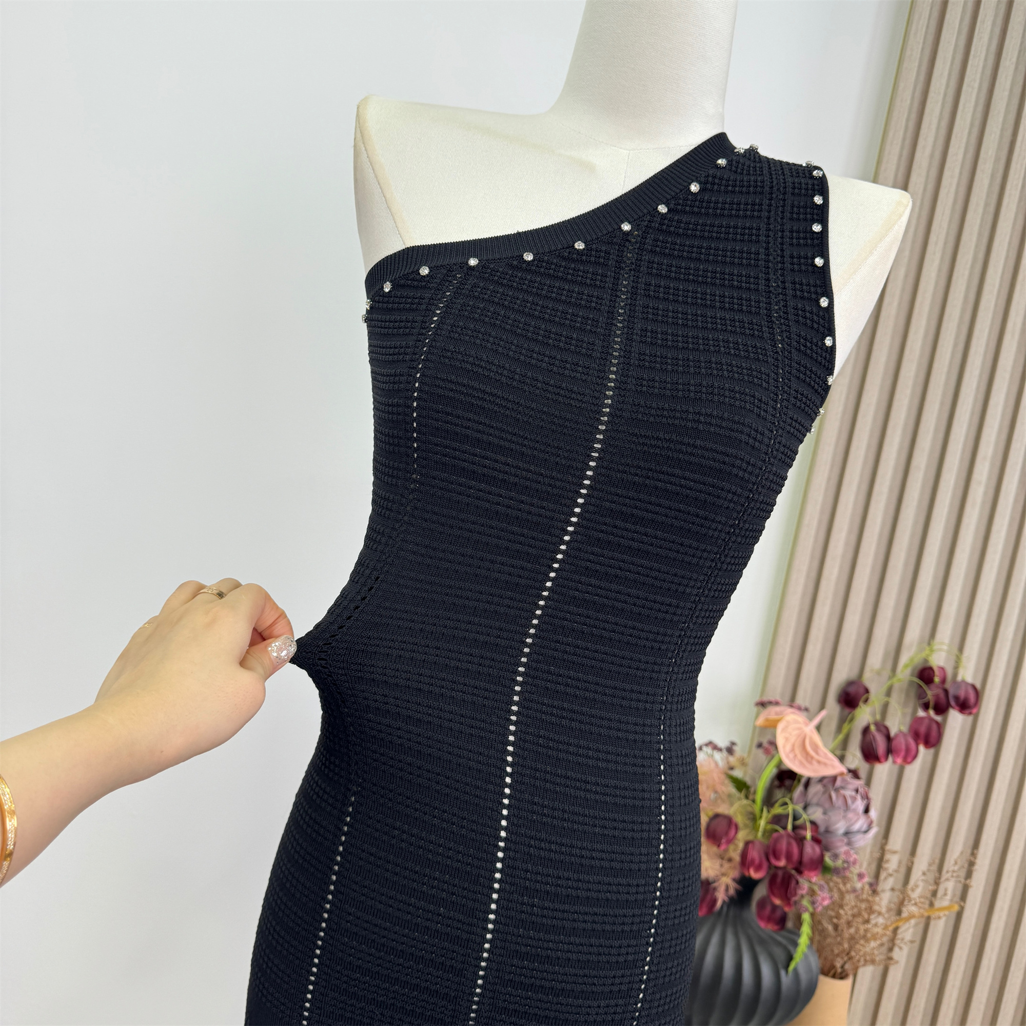 M900 One-Shoulder Beaded Dress Women Summer Slim Fit Bodycon Mini - Image 3