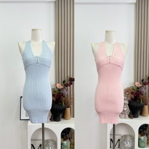OKMASHOP Heidelberg Love Letter Knitted Halter Dress Women Summer V-Neck Slim Fit