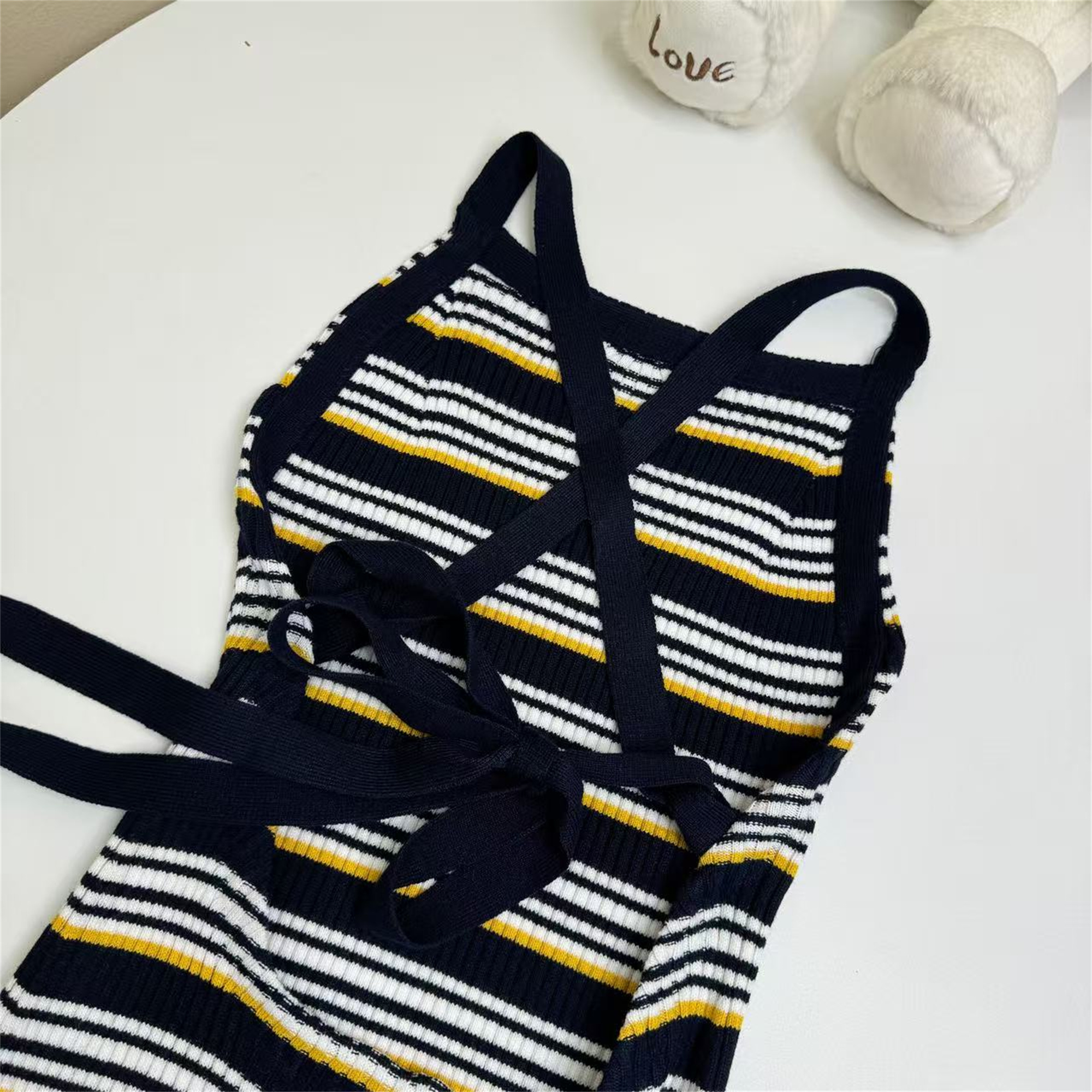 Striped Slim Fit Sleeveless Cami Knitted Dress for Women - Image 3