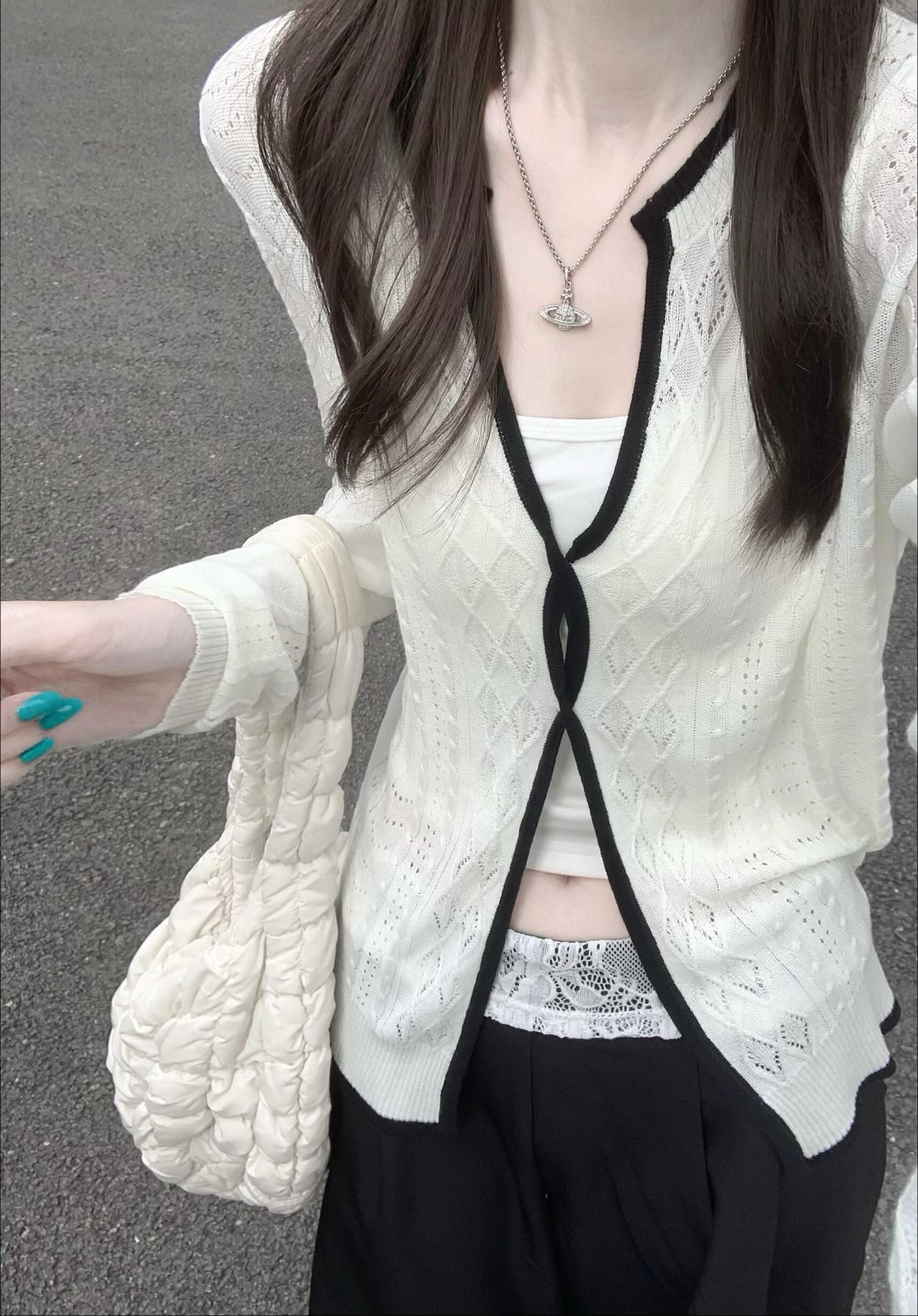 Women's Openwork Twist Knit Cardigan Top Long Sleeve Summer Design