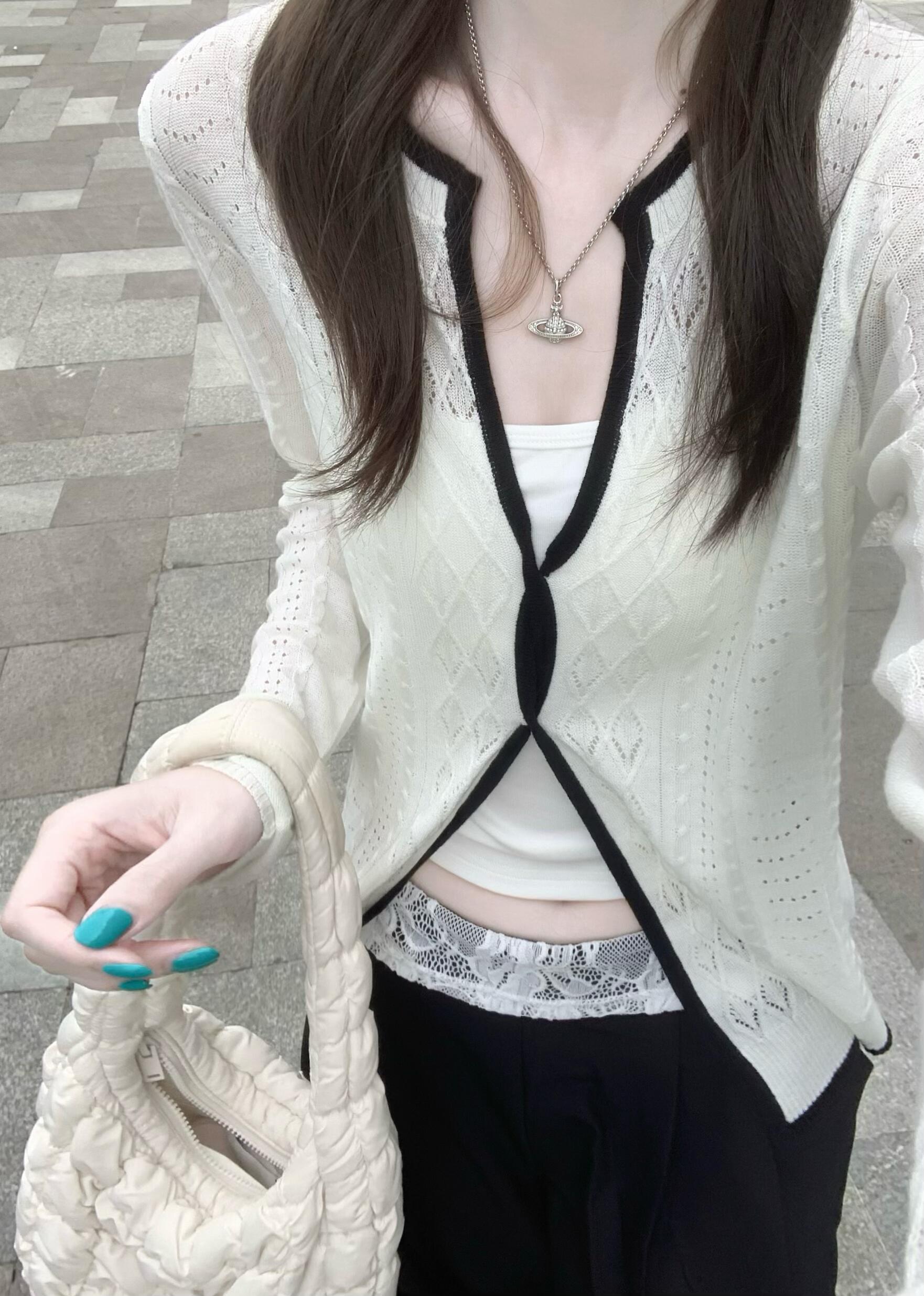 Women's Openwork Twist Knit Cardigan Top Long Sleeve Summer Design - Image 3