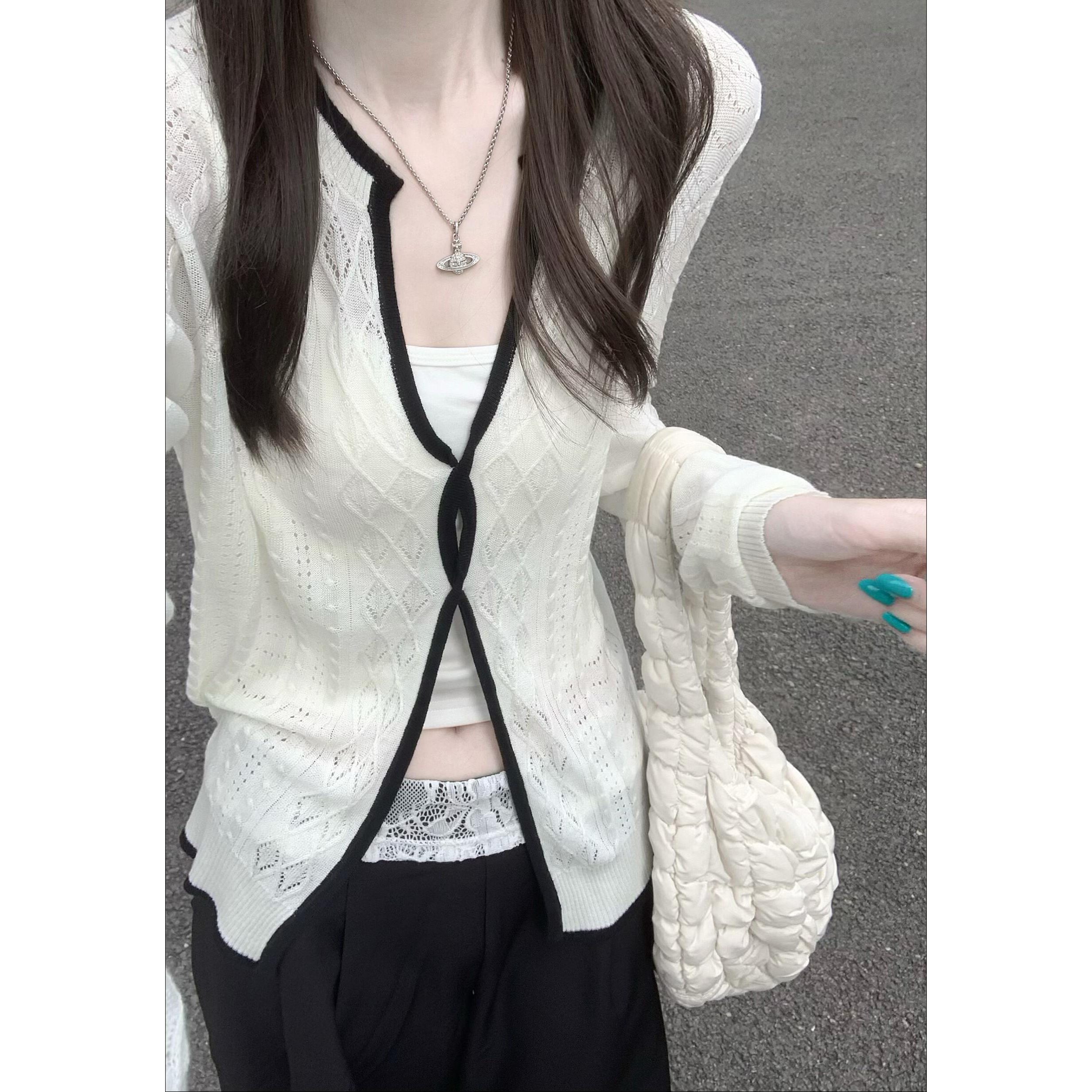 Women's Openwork Twist Knit Cardigan Top Long Sleeve Summer Design - Image 5