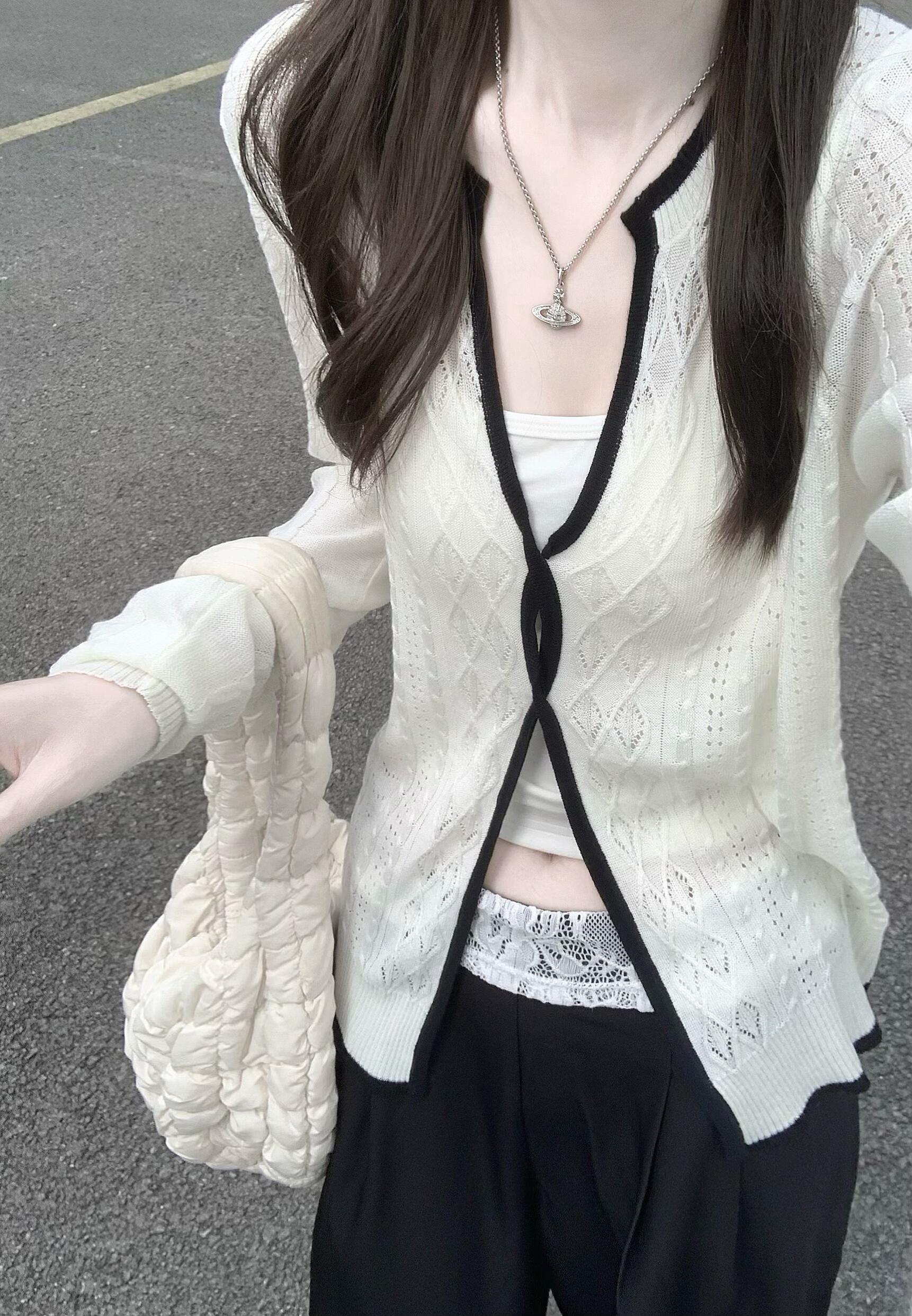 Women's Openwork Twist Knit Cardigan Top Long Sleeve Summer Design - Image 4