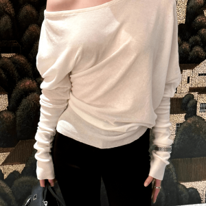 White Long Sleeve Off-Shoulder Cropped Top for Women - New Autumn Design