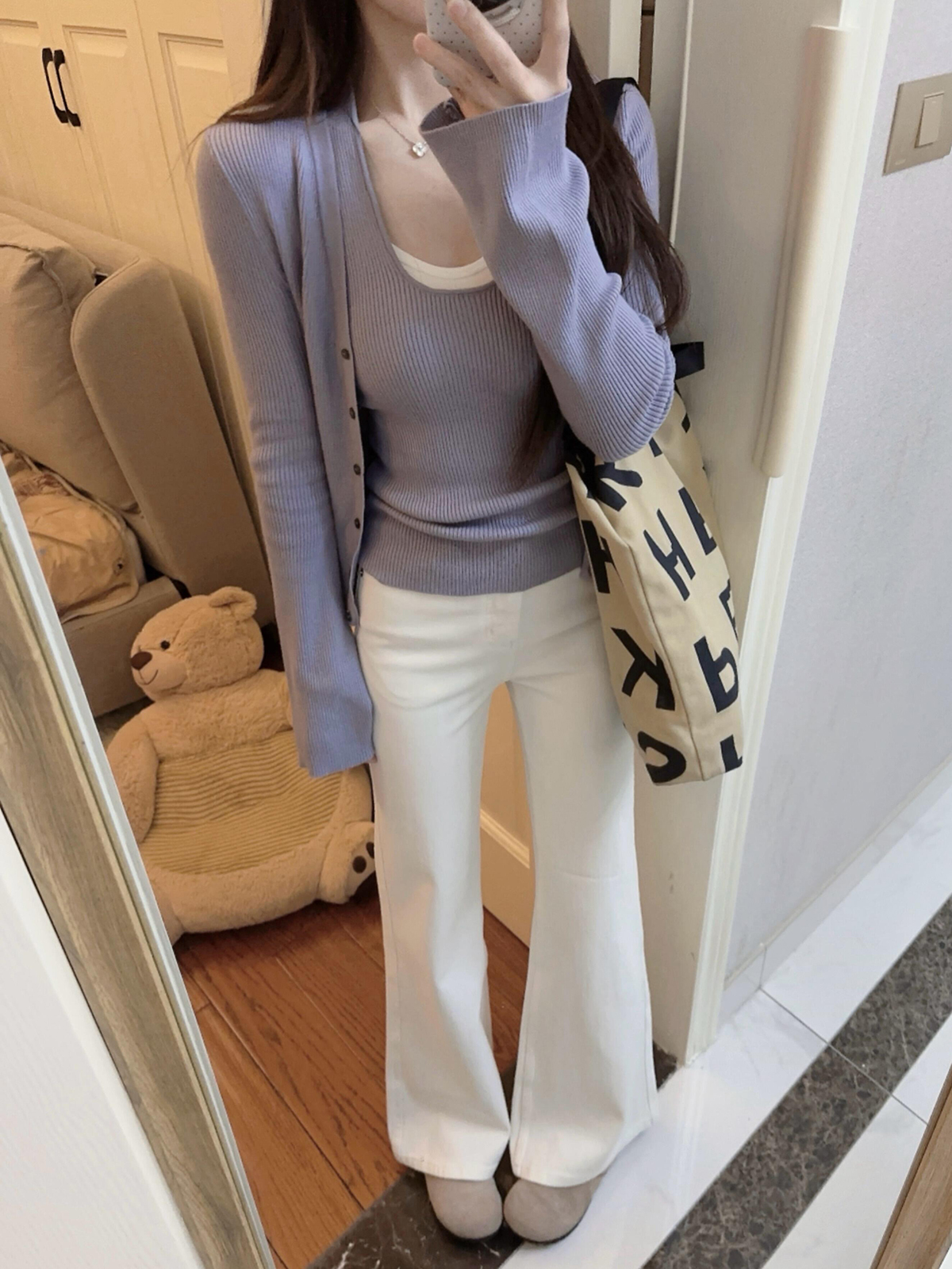Women's Purple Knit Cardigan and Halter Vest Two-Piece Set Long Sleeve Lightweight Fall Outfit