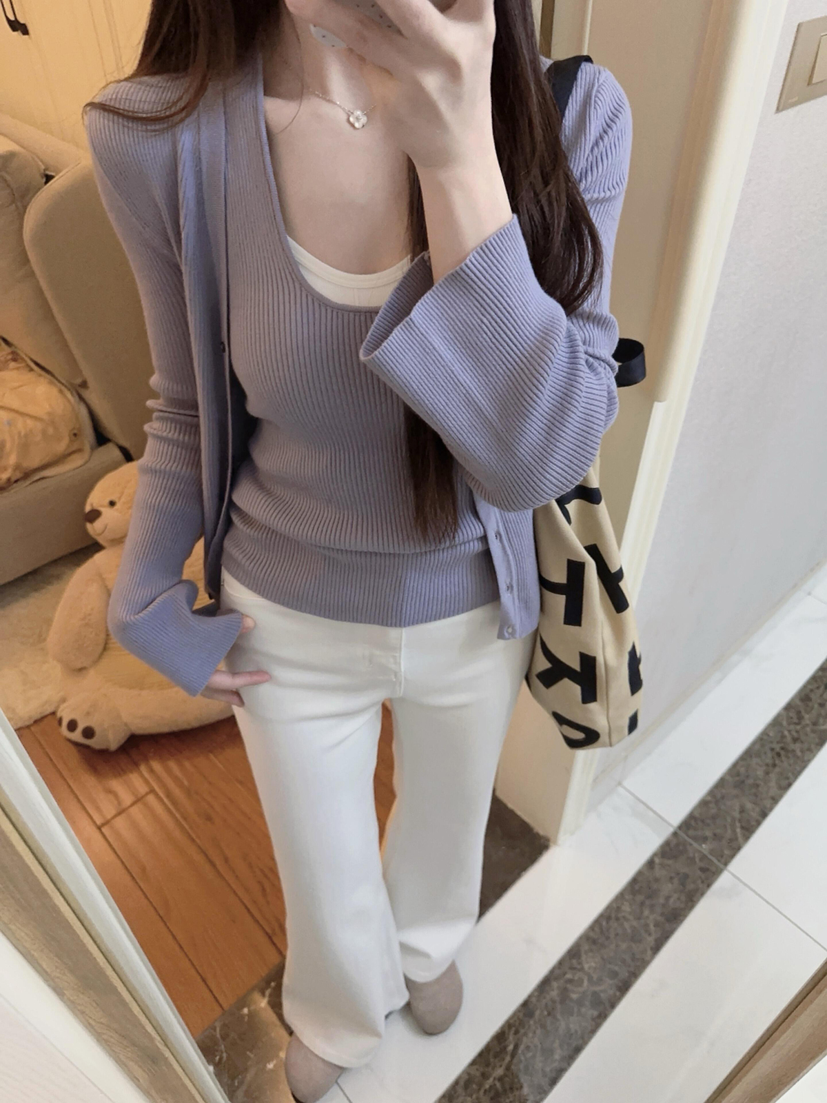 Women's Purple Knit Cardigan and Halter Vest Two-Piece Set Long Sleeve Lightweight Fall Outfit - Image 3