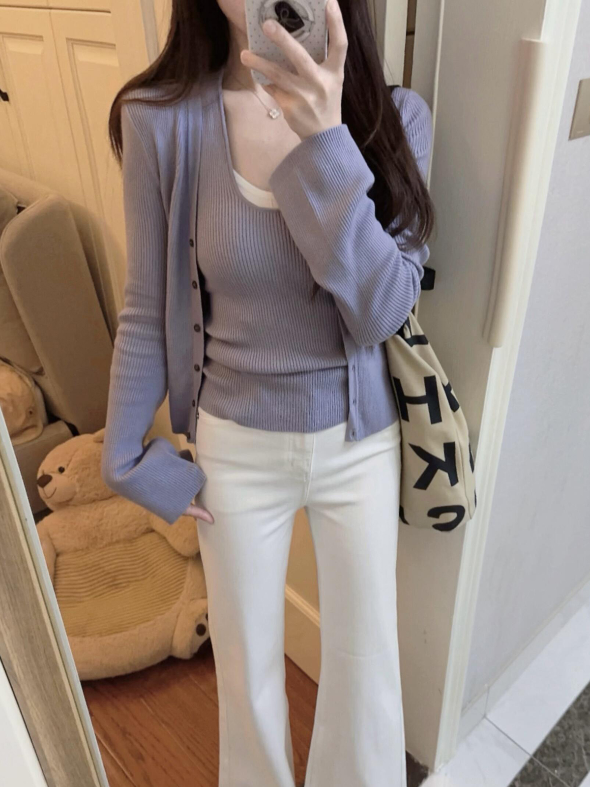 Women's Purple Knit Cardigan and Halter Vest Two-Piece Set Long Sleeve Lightweight Fall Outfit - Image 2