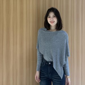 Irregular Faux Two-Piece Slimming Long-Sleeve Knit Top