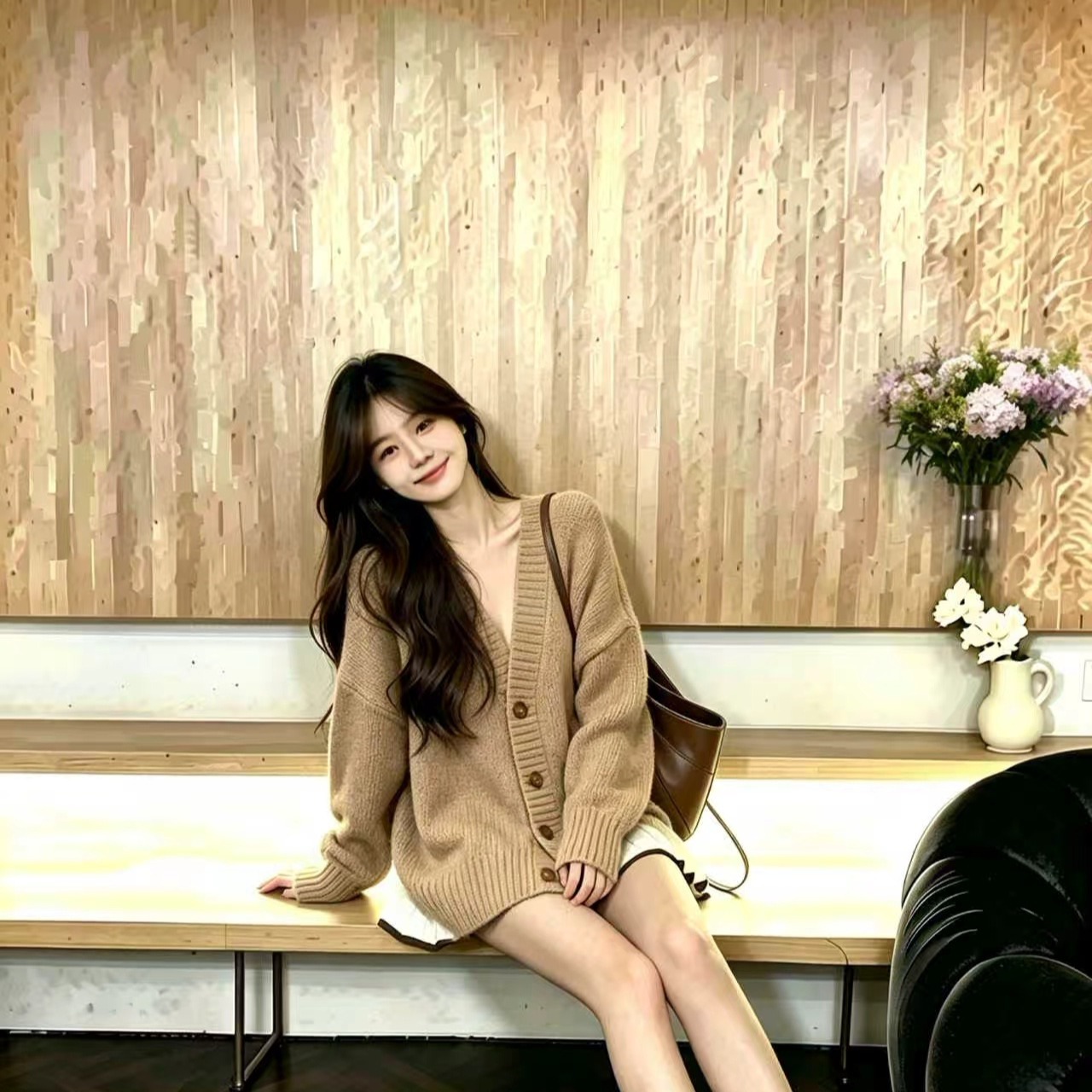 Khaki V-Neck Knit Cardigan Sweater for Women 2026 Fall - Image 5
