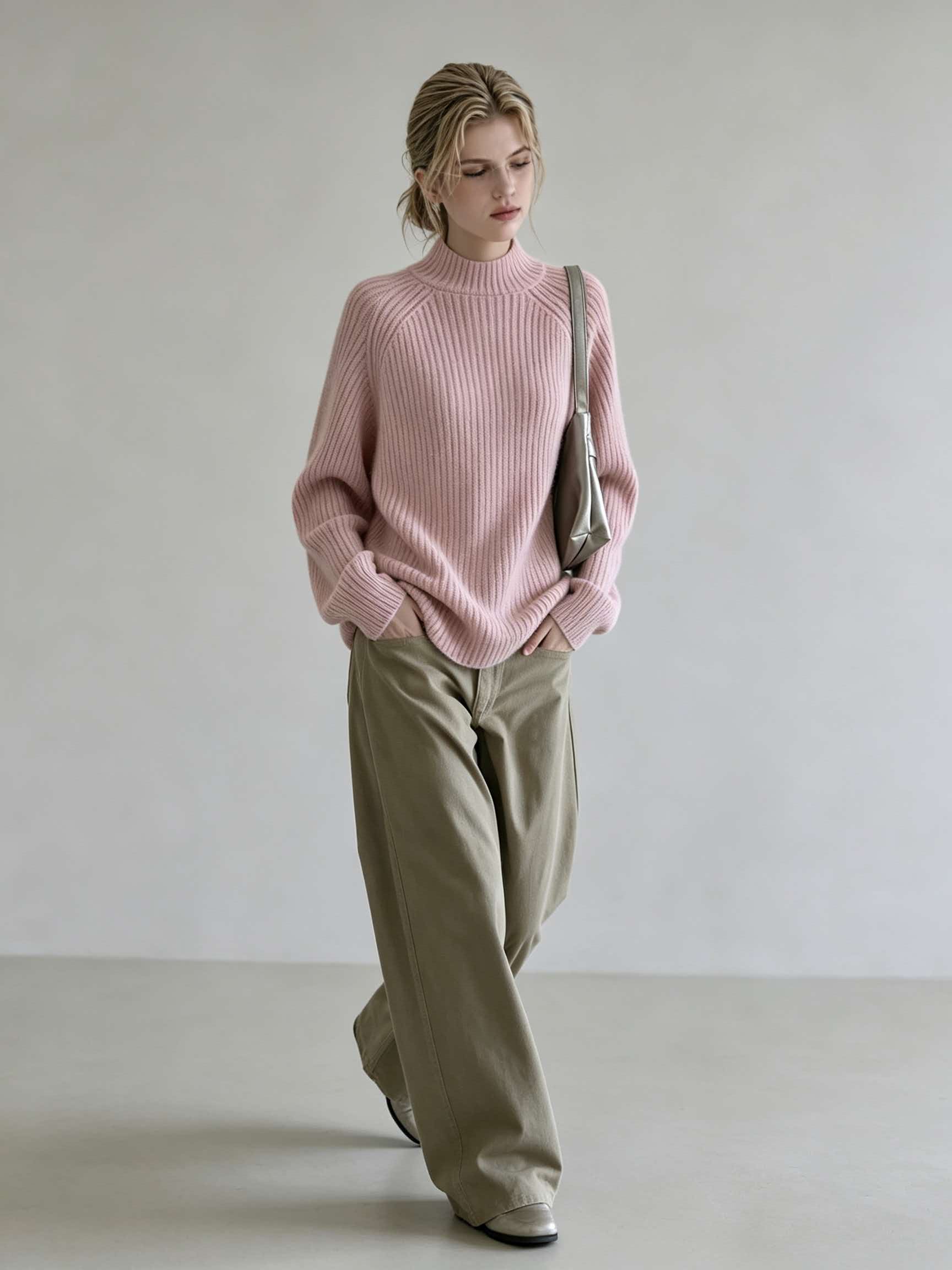 Pink Half Turtleneck Knit Base Sweater for Women Fall Winter Inner Layer Top - Image 4
