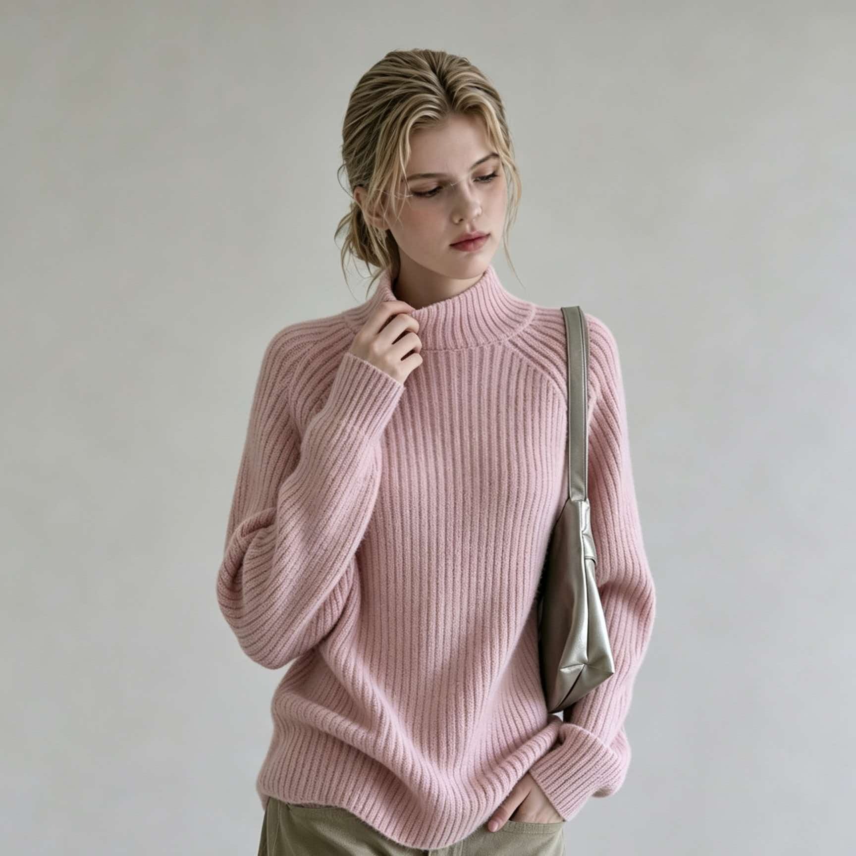 Pink Half Turtleneck Knit Base Sweater for Women Fall Winter Inner Layer Top - Image 5