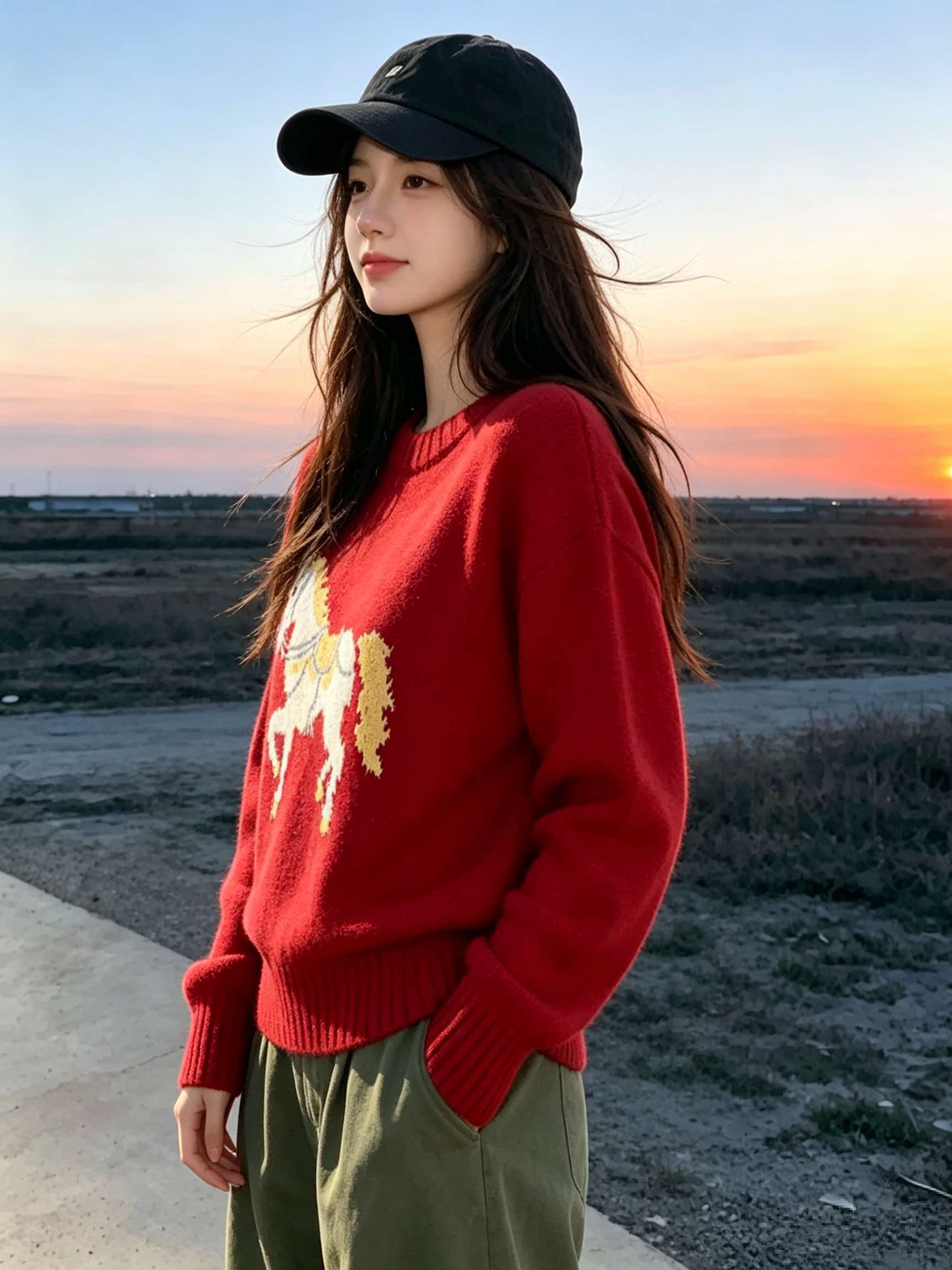 Red White Horse Print Soft Knit Sweater for Women 2026 Fall Winter Christmas Outfit Top - Image 4