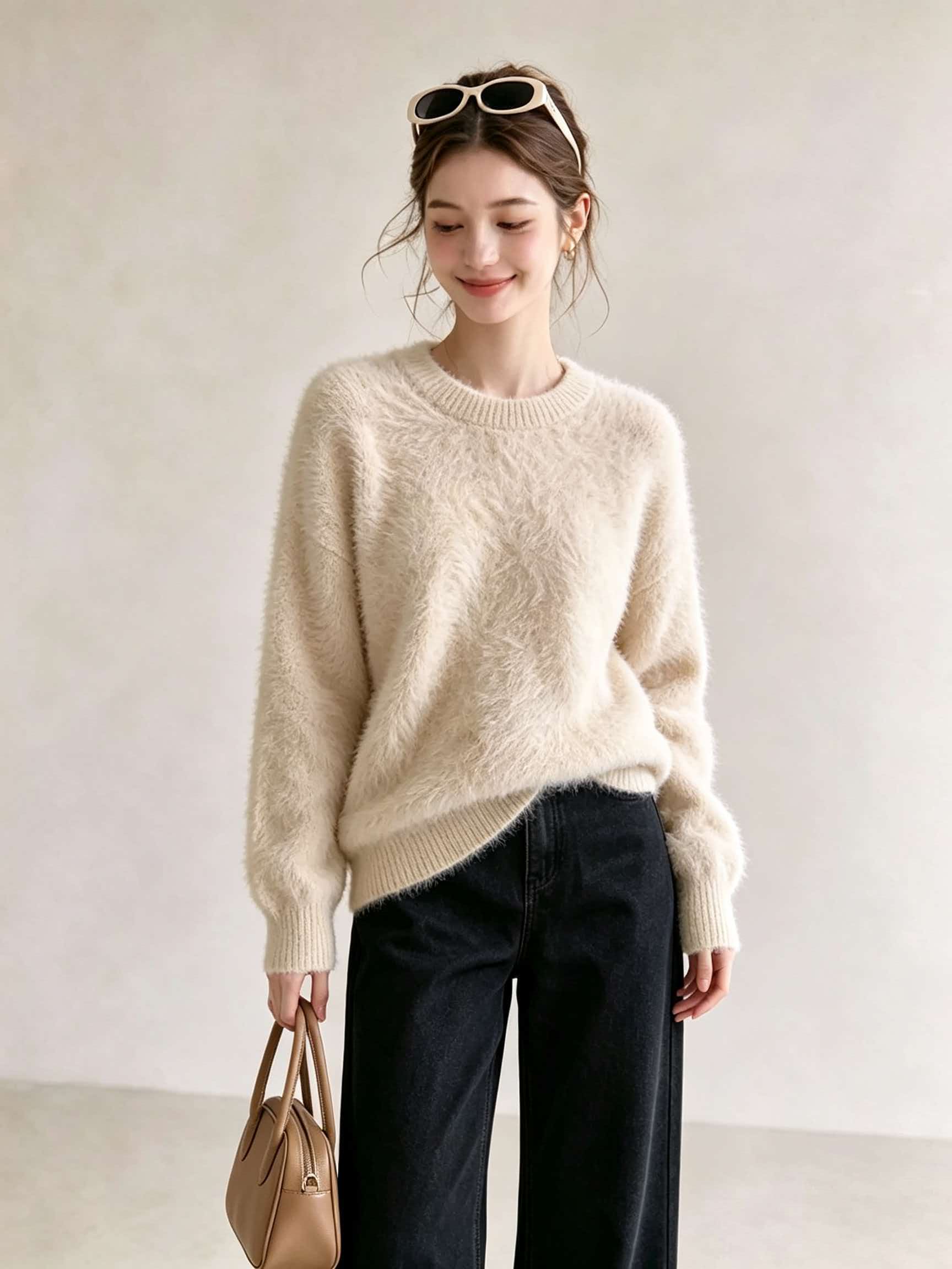 Women's Purple Crewneck Soft Knit Sweater 2026 Early Autumn Casual Pullover - Image 2