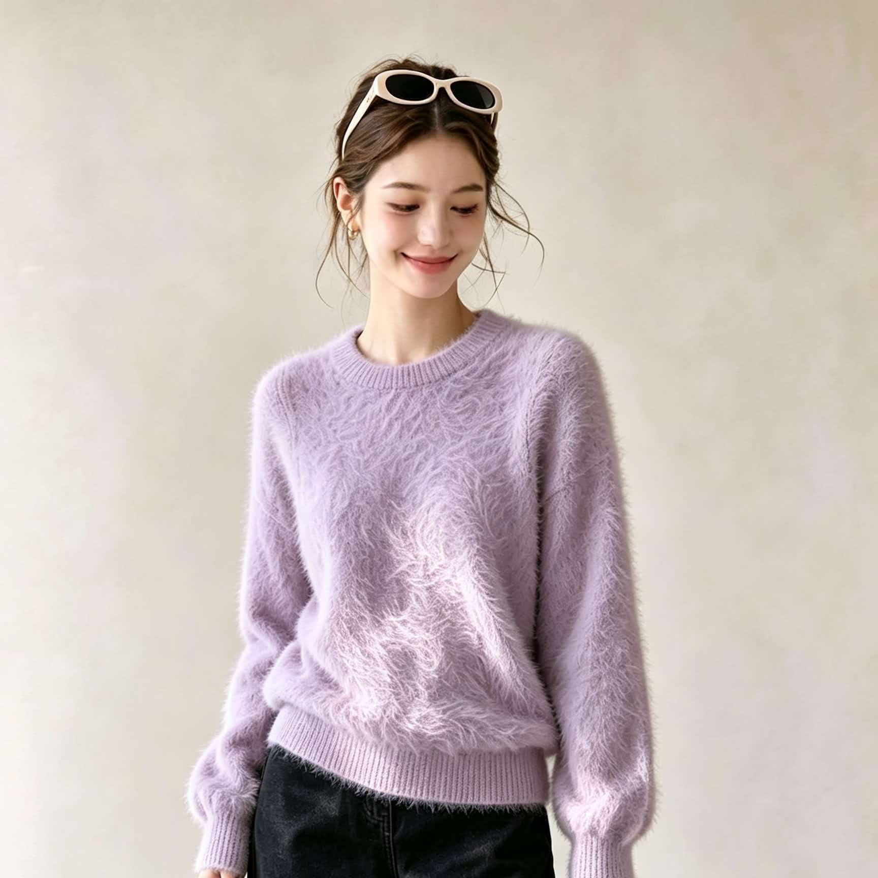 Women's Purple Crewneck Soft Knit Sweater 2026 Early Autumn Casual Pullover - Image 5