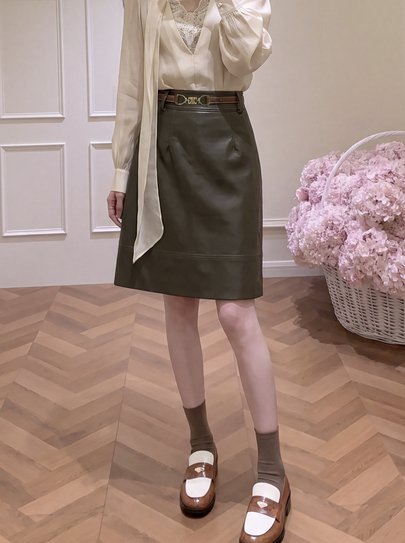 2026 Autumn High Waist A-Line PU Leather Midi Skirt for Women with Back Slit and Belt - Style ba0e3c - Image 4