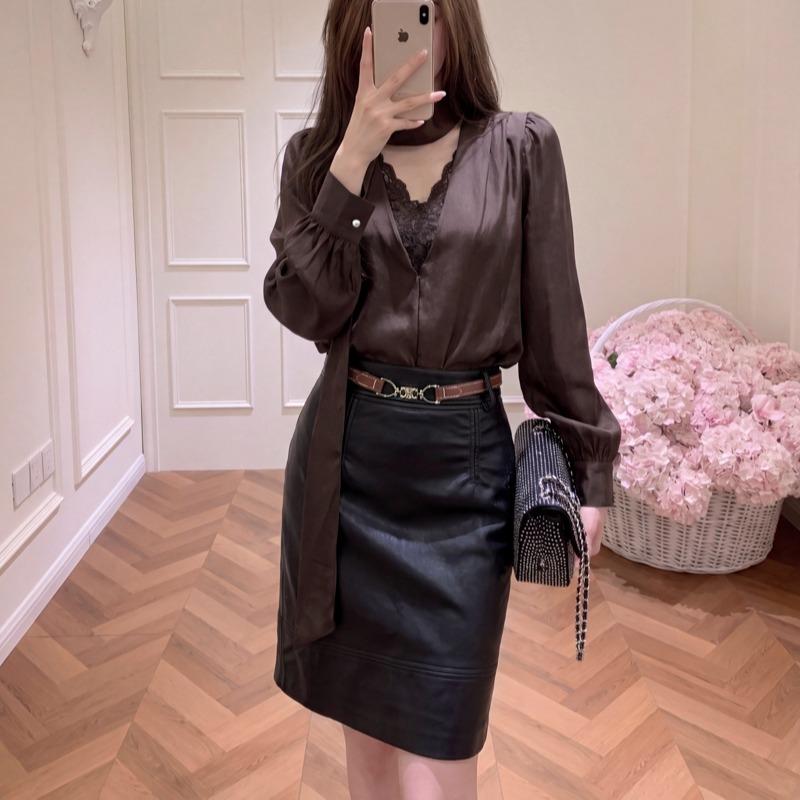 2026 Autumn High Waist A-Line PU Leather Midi Skirt for Women with Back Slit and Belt - Style ba0e3c - Image 5