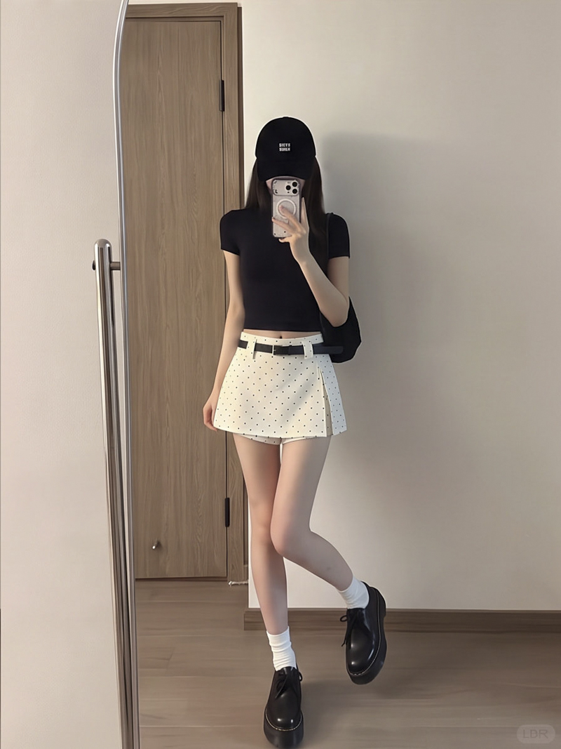 Gray Polka Dot High Waist A-Line Split Mini Skirt for Women Summer - Image 2