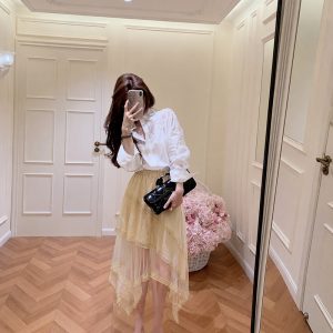 Retro Faux Suede Lace Mesh Midi Skirt with Elastic Waist