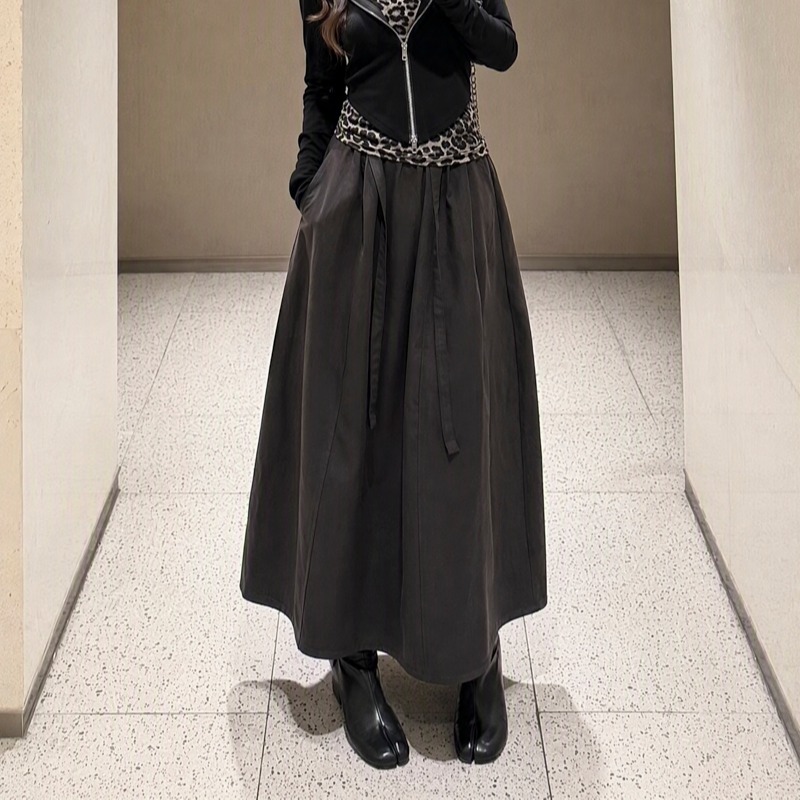 2026 Autumn Elastic Waist Lace-Up Curved Midi Skirt Women Old Money Lazy Style Lyocell - Image 5