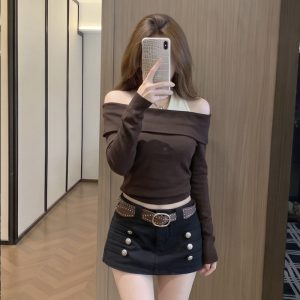 2026 Autumn Vintage Court Style Button Shorts Washed Cotton Skirt Pants with Belt