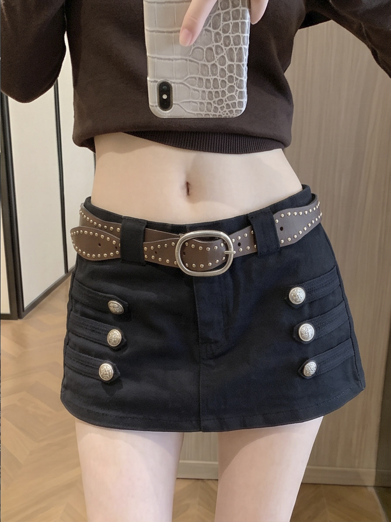 2026 Autumn Vintage Court Style Button Shorts Washed Cotton Skirt Pants with Belt - Image 2