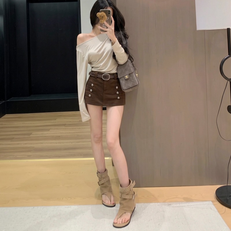 2026 Autumn Vintage Court Style Button Shorts Washed Cotton Skirt Pants with Belt - Image 5